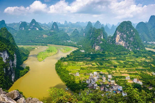 Karst Mountain landscape on the Li River in rural Guilin, Guangxi, China.