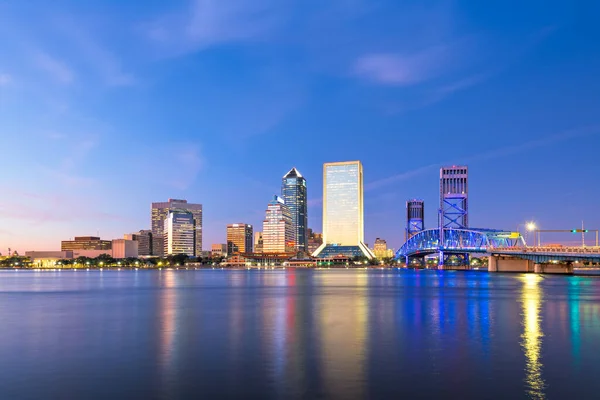 Jacksonville Flórida Eua Skyline Rio Crepúsculo — Fotografia de Stock