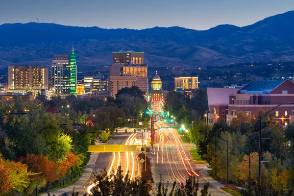 Boise Idaho Estados Unidos Paisaje Urbano Céntrico Atardecer — Foto de Stock