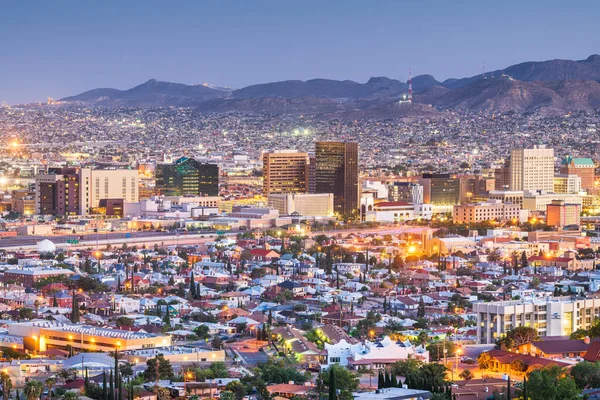 Paso Texas Usa Downtown Skyline Van Stad Schemering Met Juarez — Stockfoto