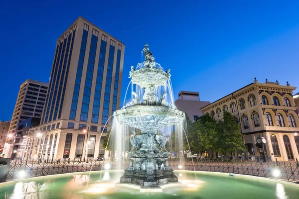 Montgomery Alabama Eua Fonte Centro Cidade Entardecer — Fotografia de Stock