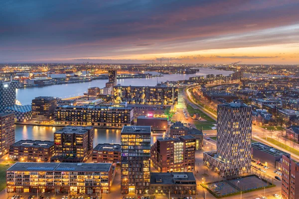 Rotterdam Pays Bas Paysage Urbain Vers Arrondissement Delfshaven Crépuscule — Photo