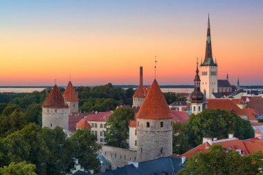 Tallinn, Estonya Eski şehir şafakta ufuk çizgisi.
