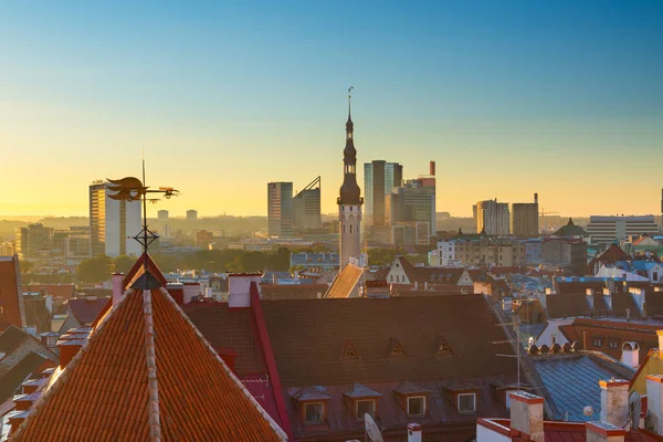 Tallinn Estonya Eski Şehir Şafakta Ufuk Çizgisi — Stok fotoğraf