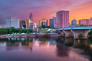 Hartford, Connecticut, USA Downtown and River at Dusk clipart