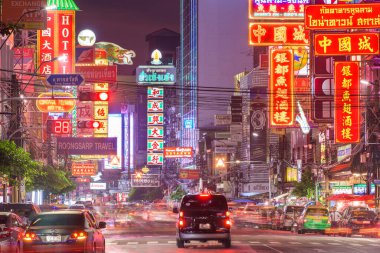 Bangkok, Tayland Çin Mahallesi Geceleri Şehir
