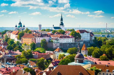Tallinn, Estonya Toompea Tepesi 'nin tarihi silueti.