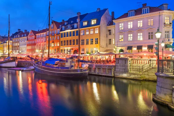 Copenhague Danemark Sur Canal Nyhavn Nuit — Photo