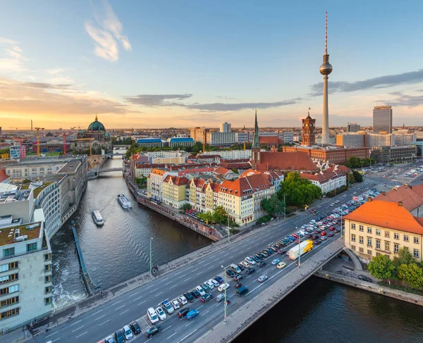 Berlin Tyskland Sett Ovanifrån Floden Spree Skymningen — Stockfoto