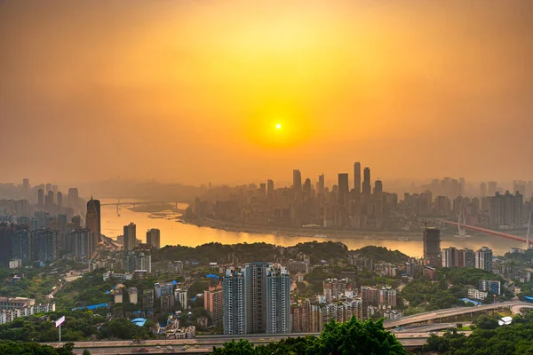 Chongqing Chine Skyline Centre Ville Sur Fleuve Yangtze Juste Avant — Photo