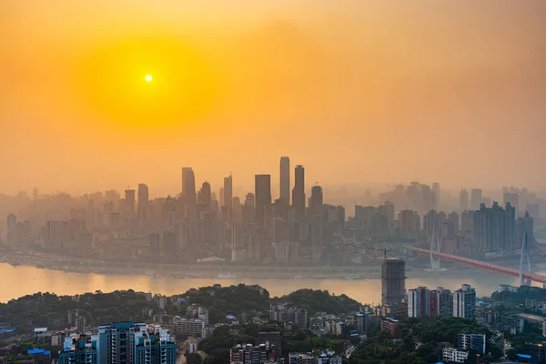 Chongqing Kina Centrum Stad Skyline Över Floden Yangtze Strax Före — Stockfoto