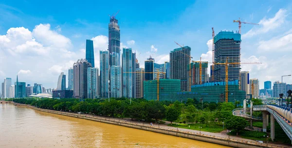 Guangzhou China City Skyline Construction Pearl River — Stock Photo, Image