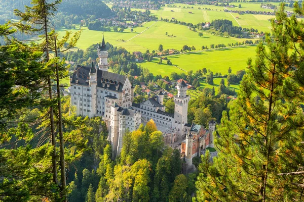 Schloss Neuschwanstein Den Bayerischen Alpen Von Oben — Stockfoto