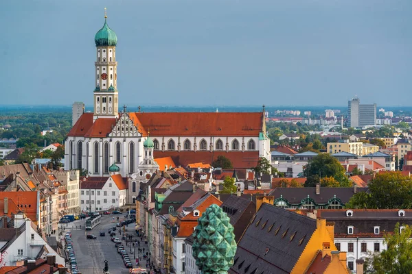 Augsburg Německo Staré Město Panorama Směrem Bazilice Ulrich Afra — Stock fotografie