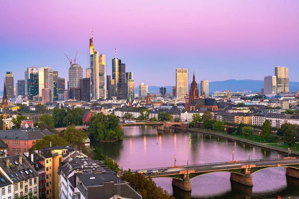 Frankfurt Németország Skyline Main River Alkonyat — Stock Fotó