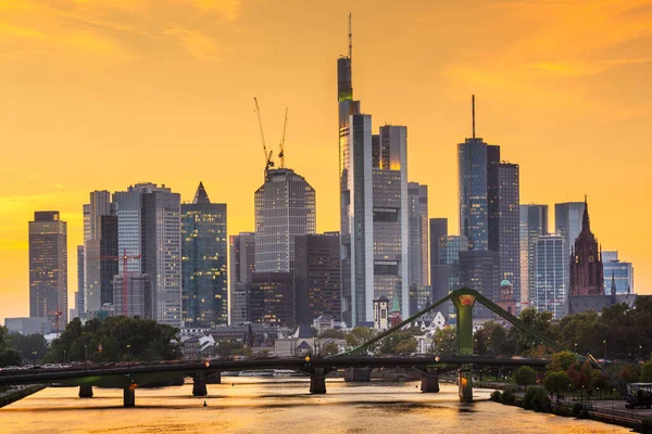 Frankfurt Németország Skyline Main River Alkonyat — Stock Fotó