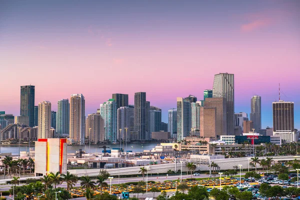 Miami Flórida Eua Skyline Amanhecer — Fotografia de Stock