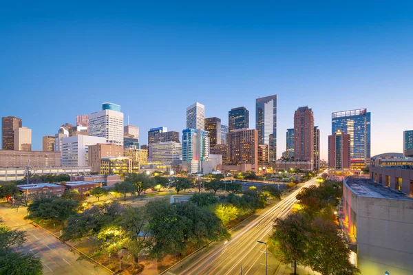 Houston Texas Usa Belvárosi Park Városkép Alkonyatkor — Stock Fotó