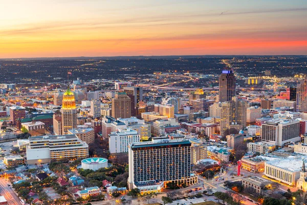 San Antonio Texas Estados Unidos Skyline Atardecer Desde Arriba — Foto de Stock