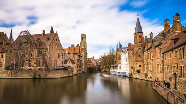 Brugge Belgische Nachtscene Aan Rozenhoedkaai — Stockfoto