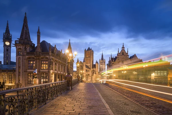Gent Belçika Michael Köprüsü Nden Şafak Vakti Eski Şehir Manzarası — Stok fotoğraf