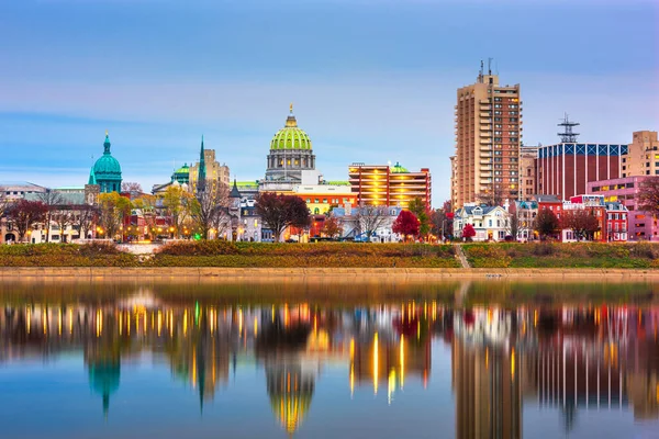 Harrisburg Pensylvánie Usa Panorama Řece Susquehanna Soumraku — Stock fotografie