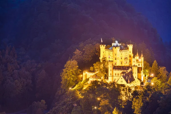 Castillo Hohenschwangau Por Noche Los Alpes Bávaros Alemania Por Noche — Foto de Stock