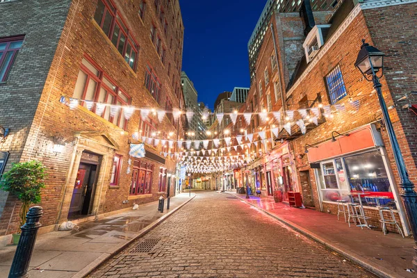 Stone Street Nueva York Estados Unidos Distrito Restaurantes Por Noche — Foto de Stock