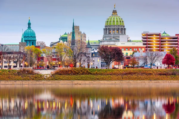 Harrisburg Pennsylvania Estados Unidos Skyline Río Susquehanna Atardecer — Foto de Stock