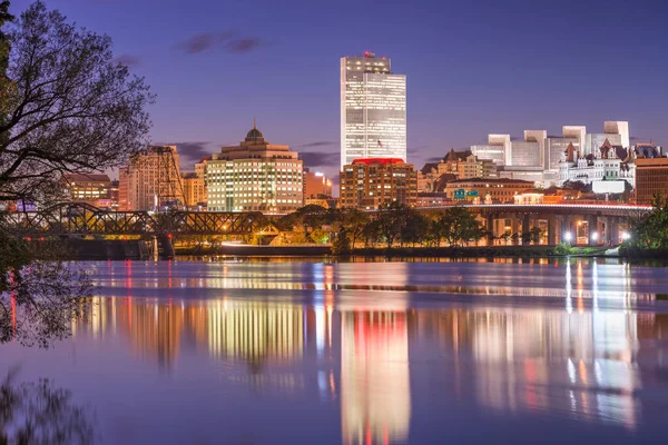 Albany New York Usa Panorama Řece Hudson Při Západu Slunce — Stock fotografie