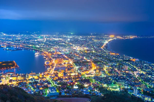 Hakodate, Hokkaido, Japonya şehir silueti. Geceleri Hakodate.