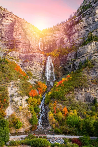 Bridal Veil Falls Provo Utah Jesienią Zachodzie Słońca — Zdjęcie stockowe