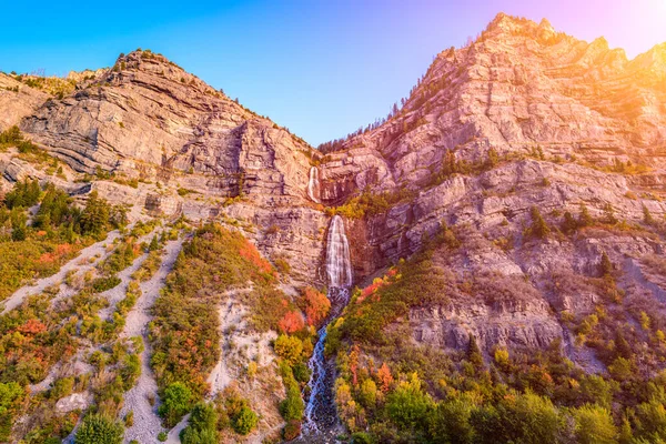 Gelin Veil Şelaleleri Provo Utah Sonbahar Mevsiminde Gün Batımında — Stok fotoğraf