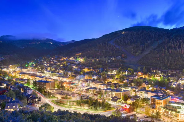 Park City, Utah, USA downtown in autumn at dusk.