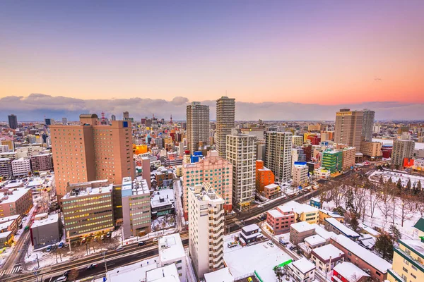 Sapporo Hokkaido Japonya Şehir Merkezi Alacakaranlıkta Ufuk Çizgisi — Stok fotoğraf