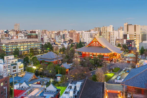 Tokyo Japon Surplombant Quartier Asakusa Sensoji Temple Main Hall Dans — Photo