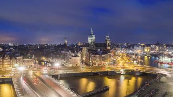 Amsterdam Holanda Cidade Paisagem Urbana Pontes Sobre Centro Antigo Com — Vídeo de Stock