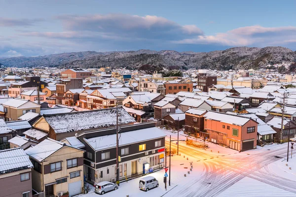 Wajima Ishikawa Japonya Kışın Alacakaranlıkta Gökyüzüne Yükselir — Stok fotoğraf