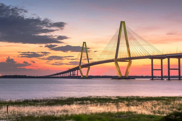 Charleston Caroline Sud États Unis Arthur Ravenel Bridge Crépuscule — Photo