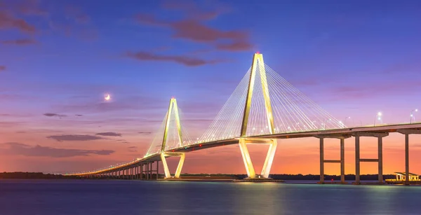 Charleston Carolina Del Sud Usa Arthur Ravenel Bridge Tramonto — Foto Stock