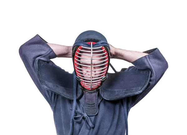 Swordsman Wearing Protective Equipment Head Men Japanese Fencing Kendo Training Royalty Free Stock Photos