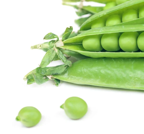 Pois verts isolés sur fond blanc — Photo