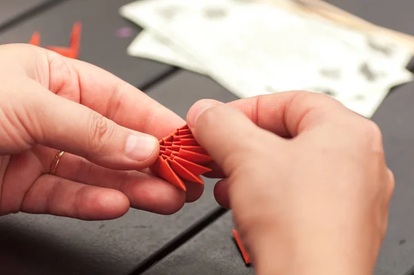 Origami Red Papír Proces Hlavní Třída — Stock fotografie