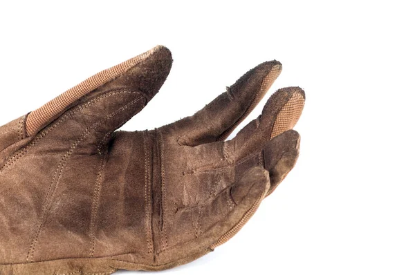 Oude Handschoenen Leer Bruin Geïsoleerd Wit — Stockfoto