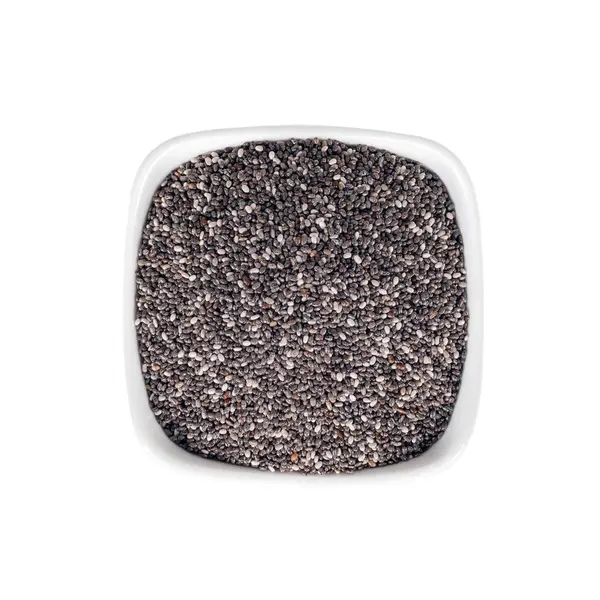 Chia Seeds White Plate Top View Isolated — Stock Photo, Image