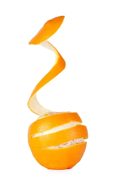 Spirál Hámozott Narancs Formájában Narancshéj — Stock Fotó