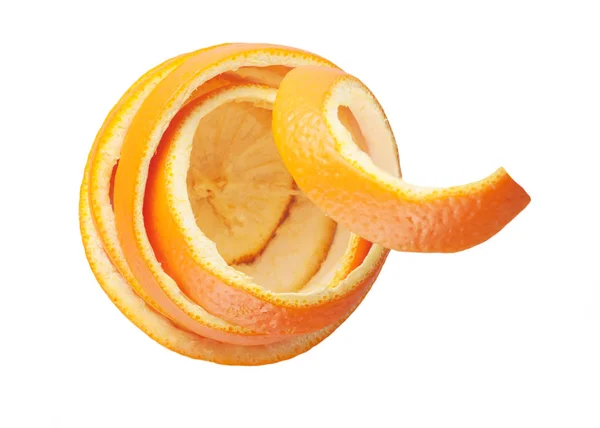 Orangenschale Form Einer Spirale Isoliert Auf Weißem Hintergrund — Stockfoto
