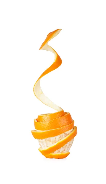 Enveloppe Écorce Orange Enroulement Spirale Sur Les Fruits Isolé Sur — Photo