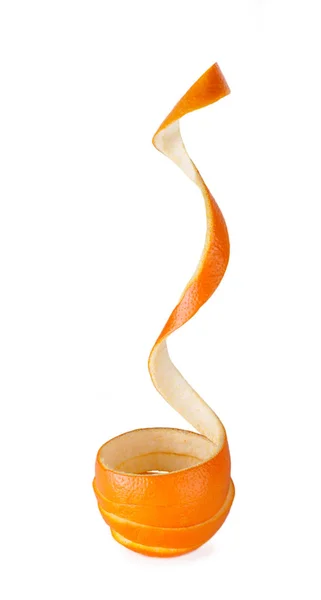 Orangenschalenspirale Orangefarben Isoliert Auf Weißem Hintergrund — Stockfoto