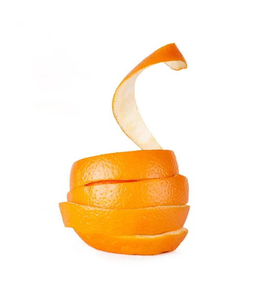 Oranje Schil Oranje Spiraalvorm Geïsoleerd Witte Achtergrond — Stockfoto